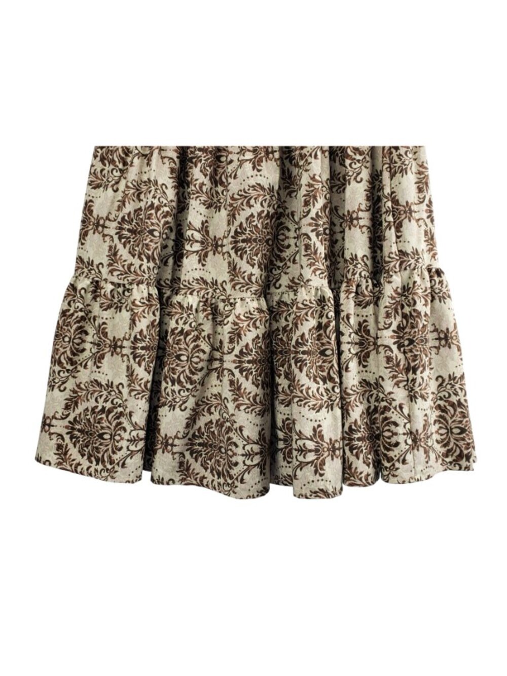 Maxi Boho Tiered Skirt M Shein Beige Brown Damask Print Smocked Elastic Waist - Picture 5 of 12